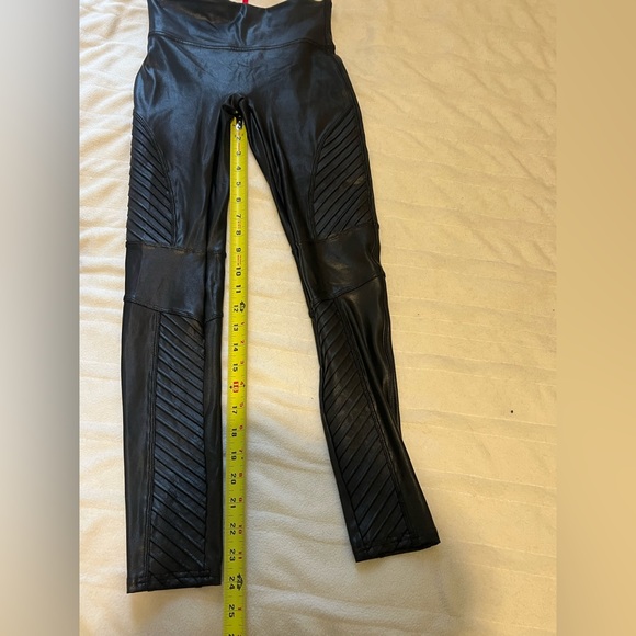 Spanx Womens Moto Ponte High Waisted Leggings Black Faux Leather XS - Picture 2 of 8